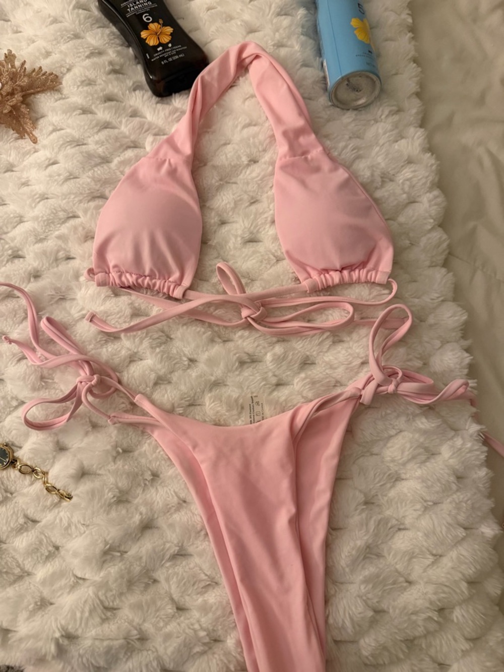 SHEIN Pink Tie-Back Triangle Bikini Set